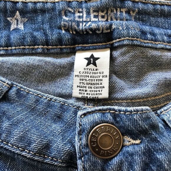 Celebrity Pink Jeans Lace Trim Bohemian Denim Shorts Blue Sz 1 - Picture 8 of 10